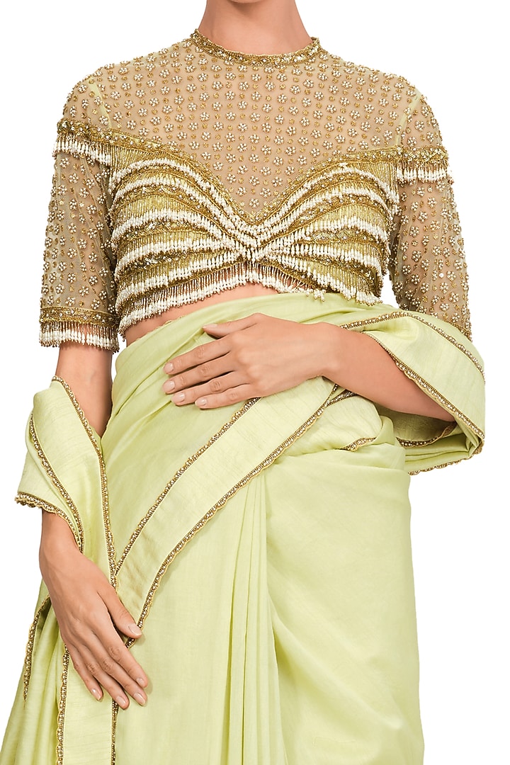 Light Green Net Embroidered Reception Saree Set by Rocky Star at Pernia's Pop Up Shop