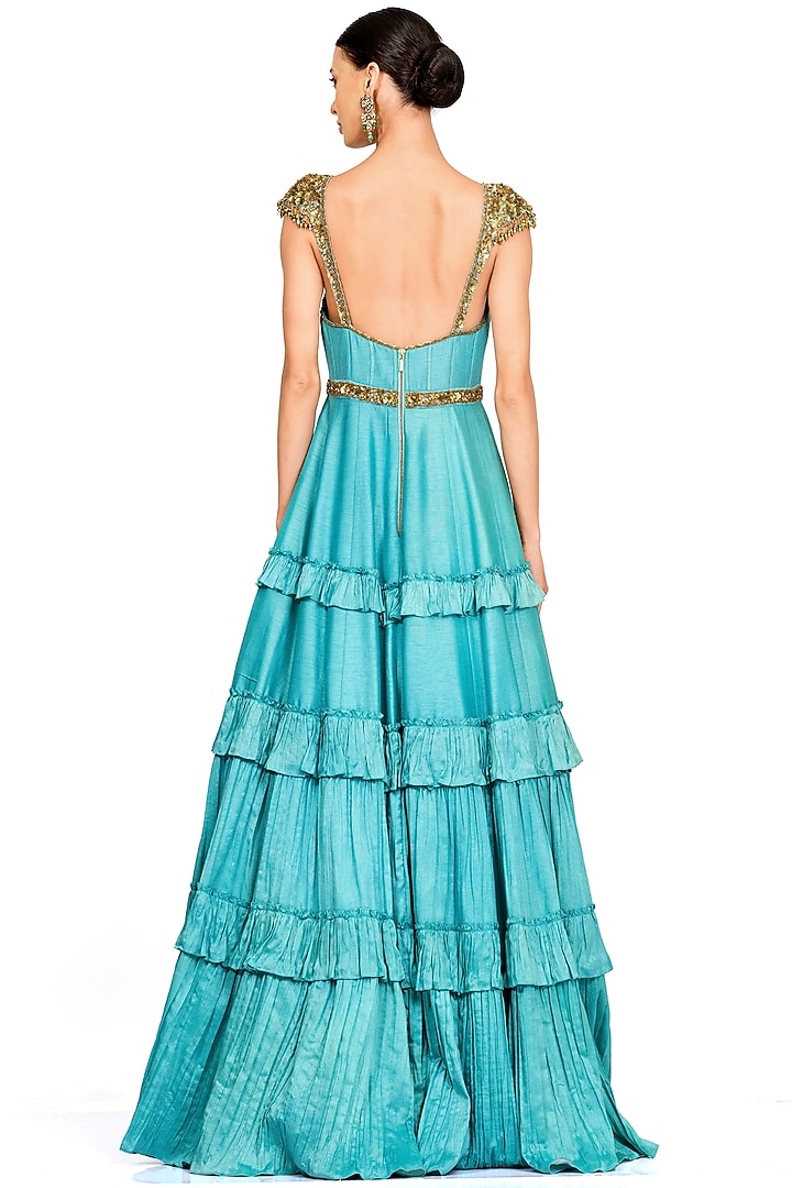 Turquoise Embroidered Engagement Gown by Rocky Star at Pernia's Pop Up Shop