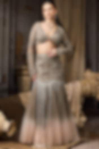 Grey & Pink Ombre Net Hand Embroidered Bridal Lehenga Set by Rocky Star at Pernia's Pop Up Shop