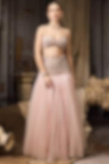 Pink Tulle & Net Hand Embroidered Bridal Lehenga Set by Rocky Star at Pernia's Pop Up Shop