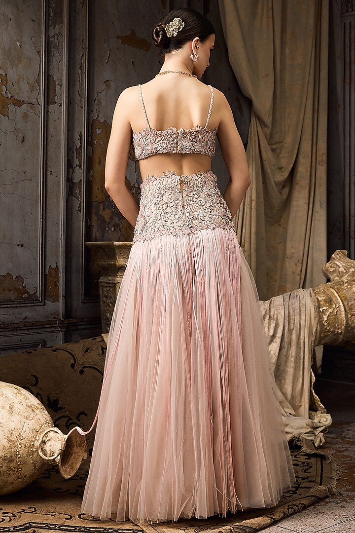 Pink Tulle & Net Hand Embroidered Bridal Lehenga Set by Rocky Star at Pernia's Pop Up Shop