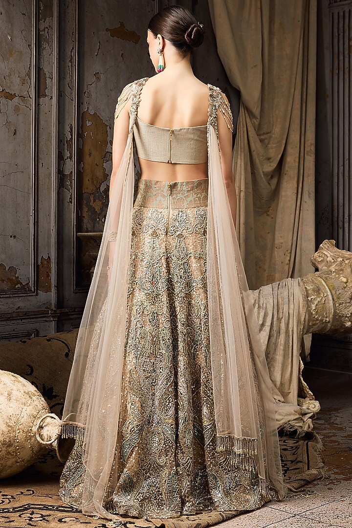 Green Net Hand Embroidered Bridal Lehenga Set by Rocky Star at Pernia's Pop Up Shop