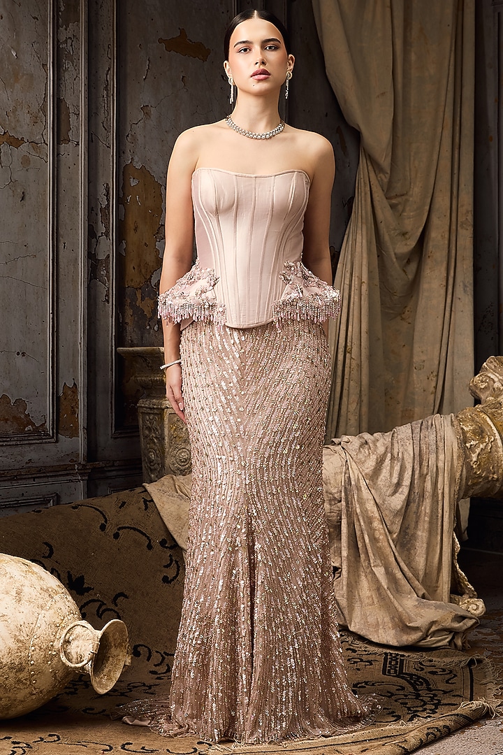 Pink Raw Silk & Net Hand Embroidered Bridal Lehenga Set by Rocky Star at Pernia's Pop Up Shop