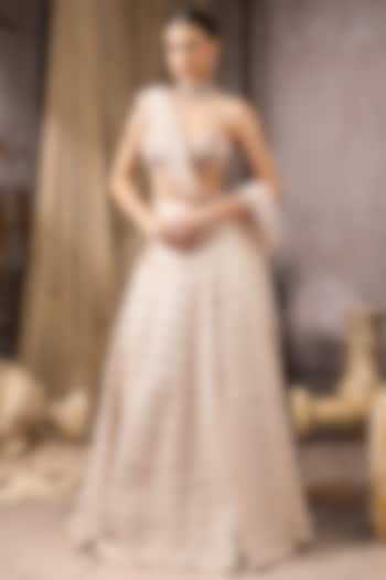 Pink Raw Silk & Net Ruffled Bridal Lehenga Set by Rocky Star at Pernia's Pop Up Shop