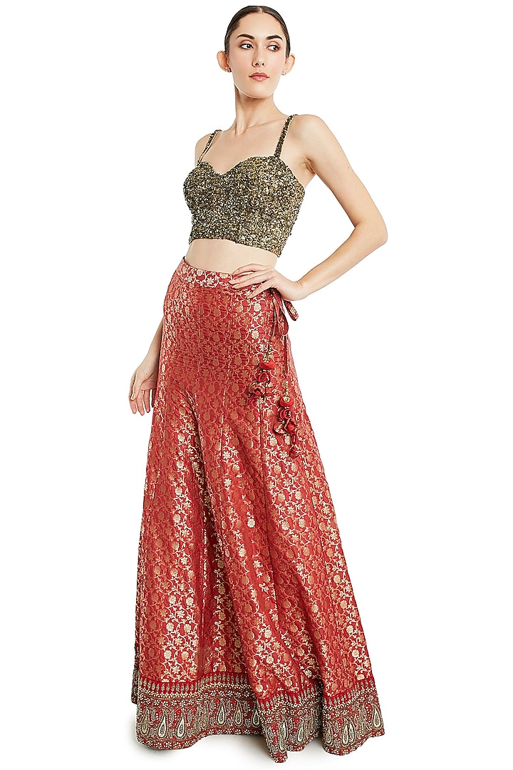 Red & Gold Embroidered Lehenga Set by Rocky Star