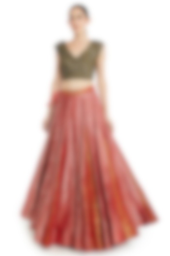 Red & Gold Sequins Embroidered Lehenga Set by Rocky Star