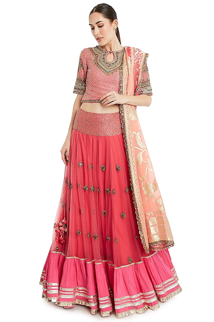 Pink Embroidered Lehenga Set by Rocky Star