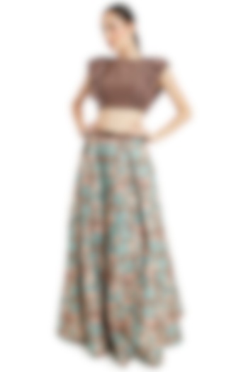 Brown & Multi Colored Skirt Set by Rocky Star