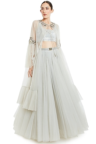Grey Embroidered Cape Set by Rocky Star