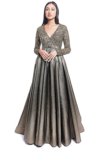 Gold Hand Embroidered Gown by Rocky Star