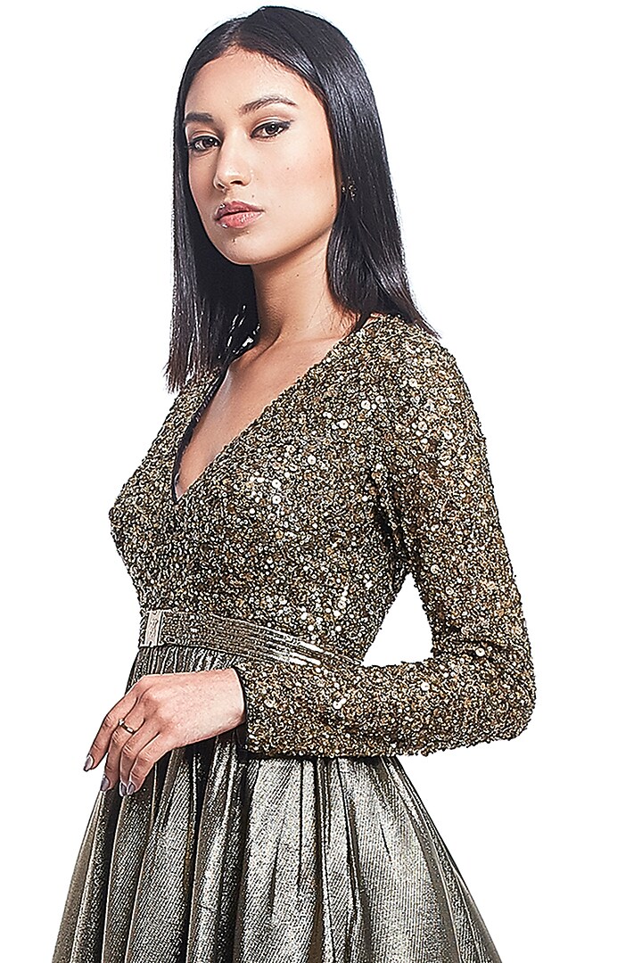 Gold Hand Embroidered Gown by Rocky Star at Pernia's Pop Up Shop