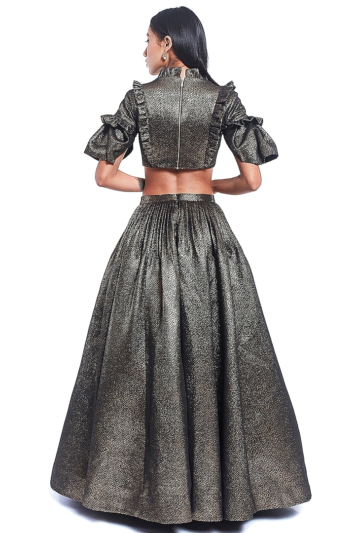 Black Shimmer Lame Flared Skirt Set by Rocky Star at Pernia's Pop Up Shop