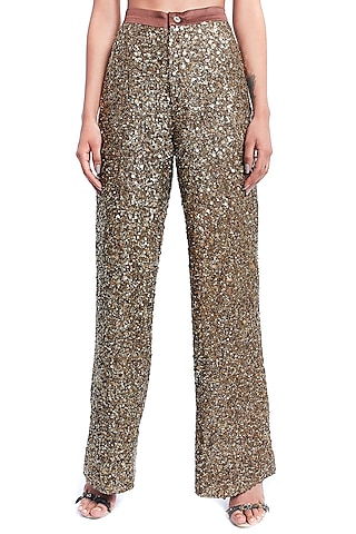 Womens Maje gold Sequin-Embellished Flared Trousers
