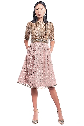 Gold & Blush Pink Hand Embroidered Dress by Rocky Star