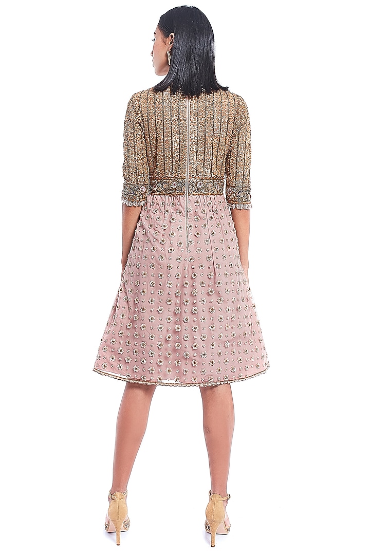 Gold & Blush Pink Hand Embroidered Party Wear Dress by Rocky Star at Pernia's Pop Up Shop