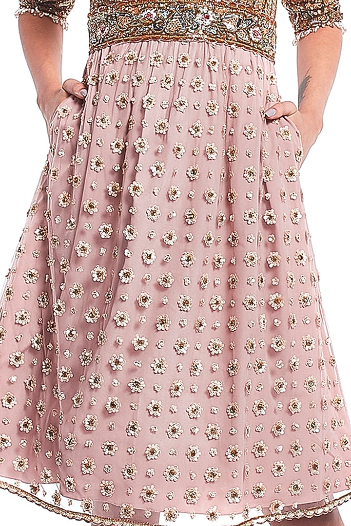 Gold & Blush Pink Hand Embroidered Party Wear Dress by Rocky Star at Pernia's Pop Up Shop