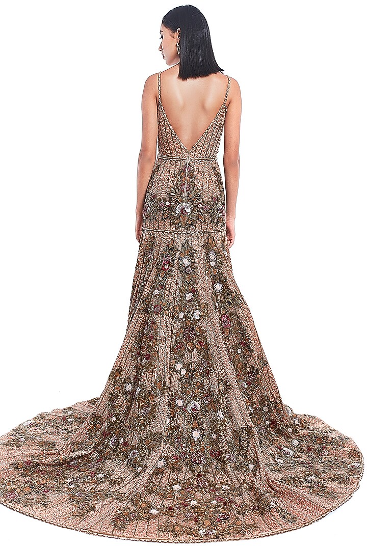 Gold Floral Hand Embroidered Gown by Rocky Star at Pernia's Pop Up Shop