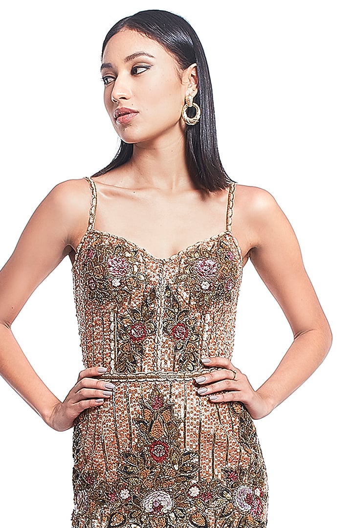Gold Floral Hand Embroidered Gown by Rocky Star at Pernia's Pop Up Shop