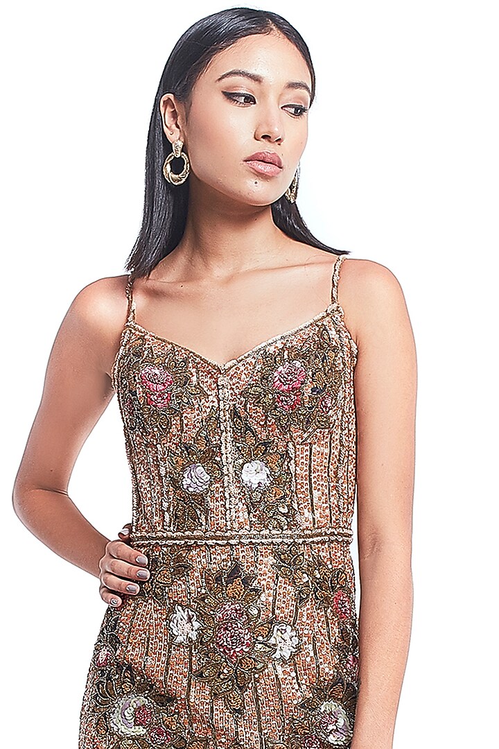 Gold Hand Embroidered Party Wear Dress by Rocky Star at Pernia's Pop Up Shop