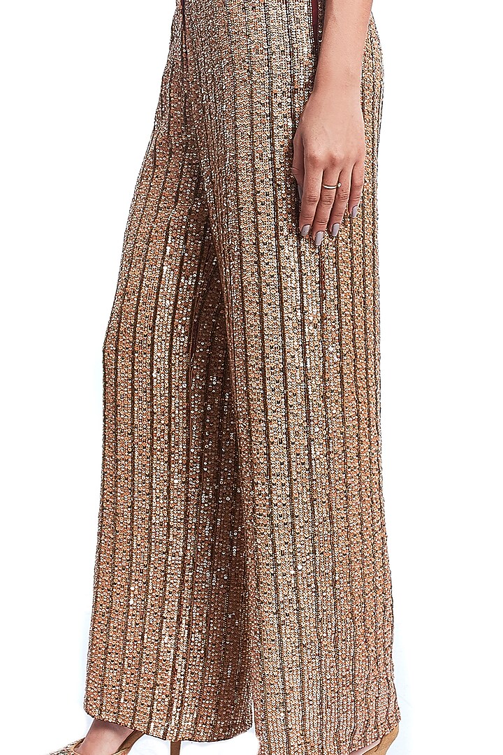Gold Sequins Embroidered Straight Pants by Rocky Star at Pernia's Pop Up Shop