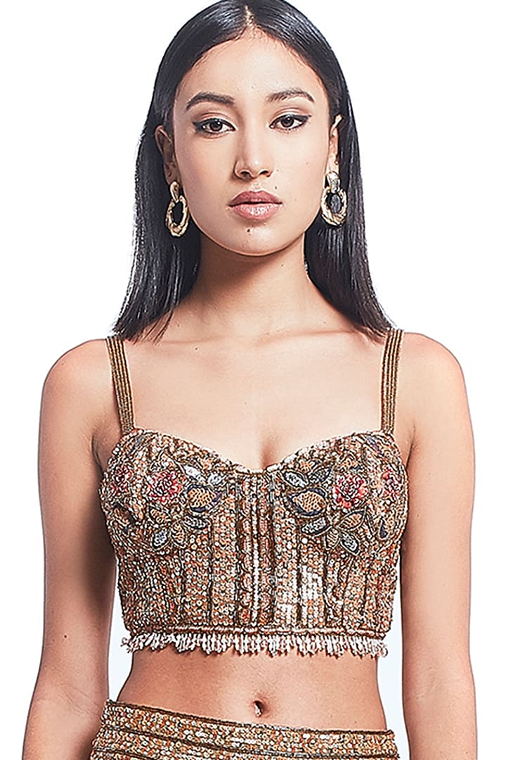 Gold Hand Embroidered Bustier by Rocky Star at Pernia's Pop Up Shop