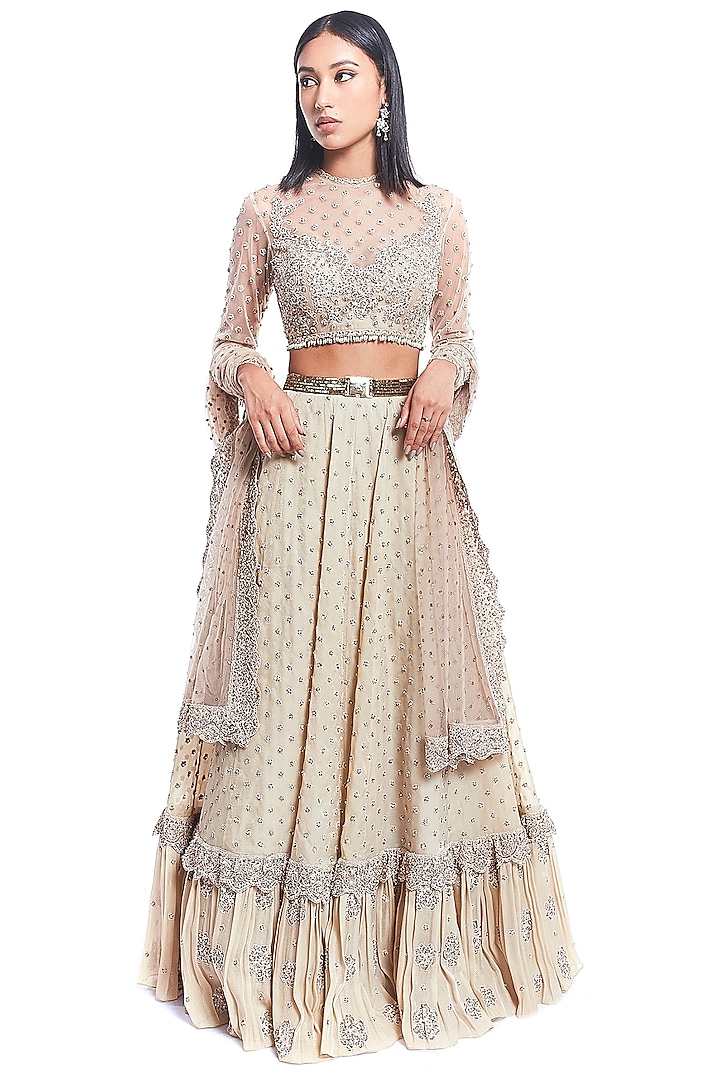 Beige Boota Embroidered Lehenga Set by Rocky Star