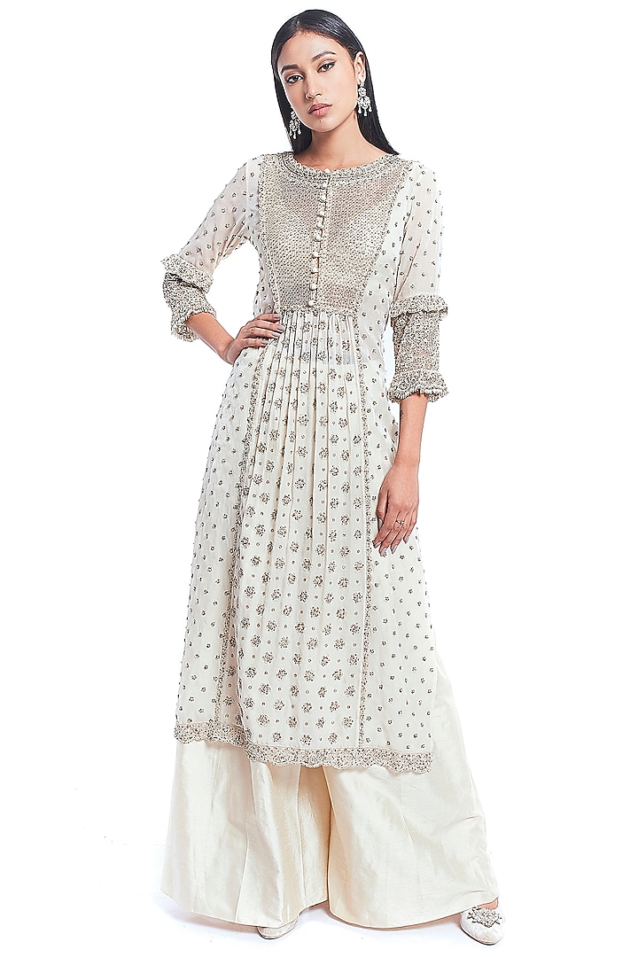 Ivory Boota Embroidered Tunic Set by Rocky Star