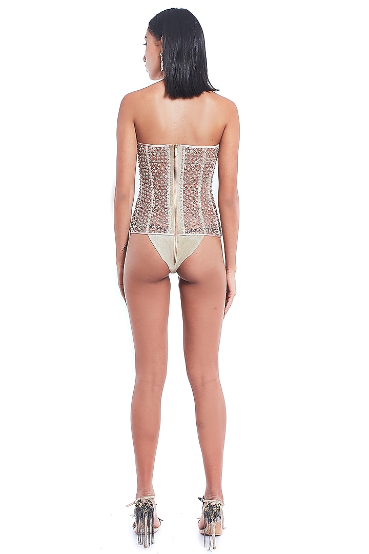 Beige Beaded Bodysuit by Rocky Star at Pernia's Pop Up Shop
