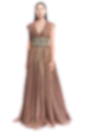 Bronze Embroidered Shimmer Gown by Rocky Star