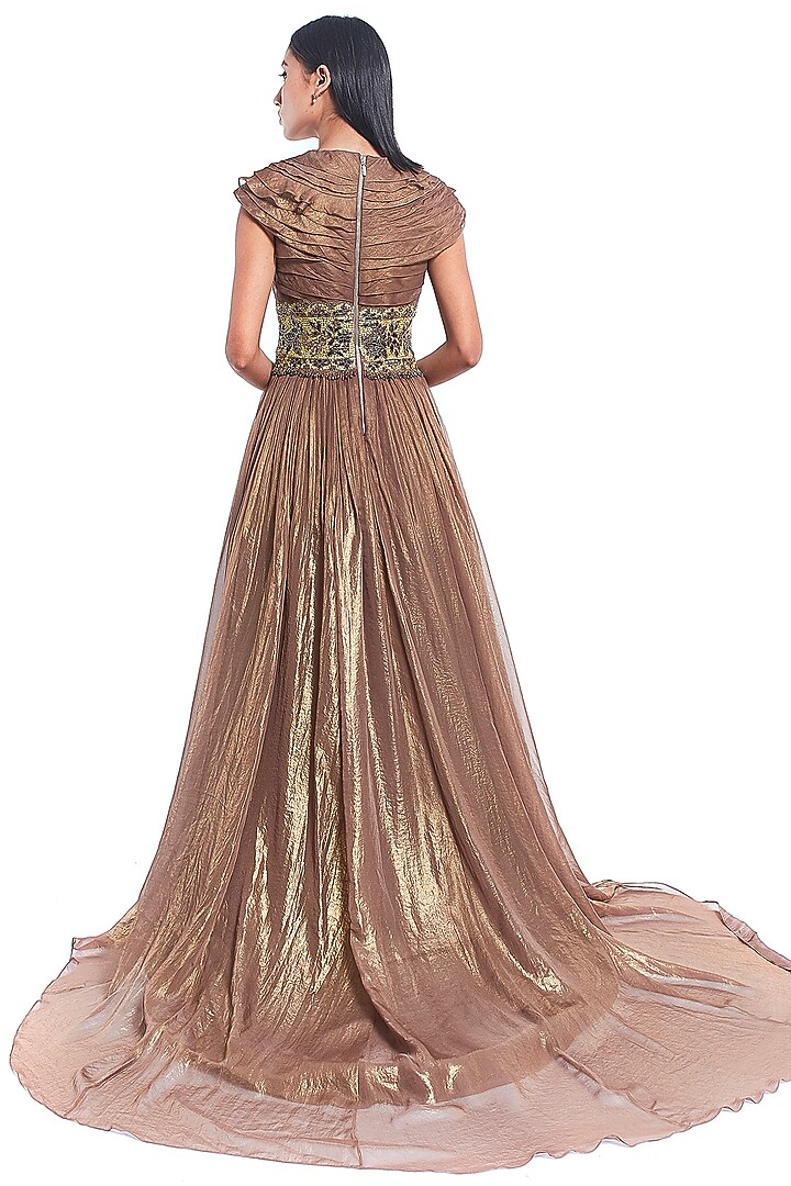 Bronze Embroidered Shimmer Gown by Rocky Star at Pernia's Pop Up Shop