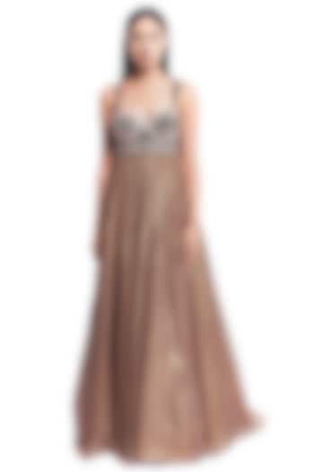 Bronze Embroidered Flared Shimmer Gown by Rocky Star