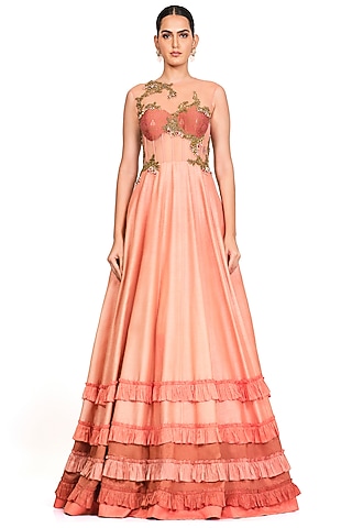 Peach Embroidered Gown by Rocky Star