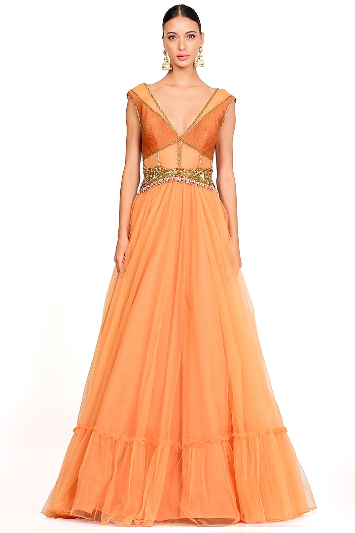 Orange Tulle Gown by Rocky Star