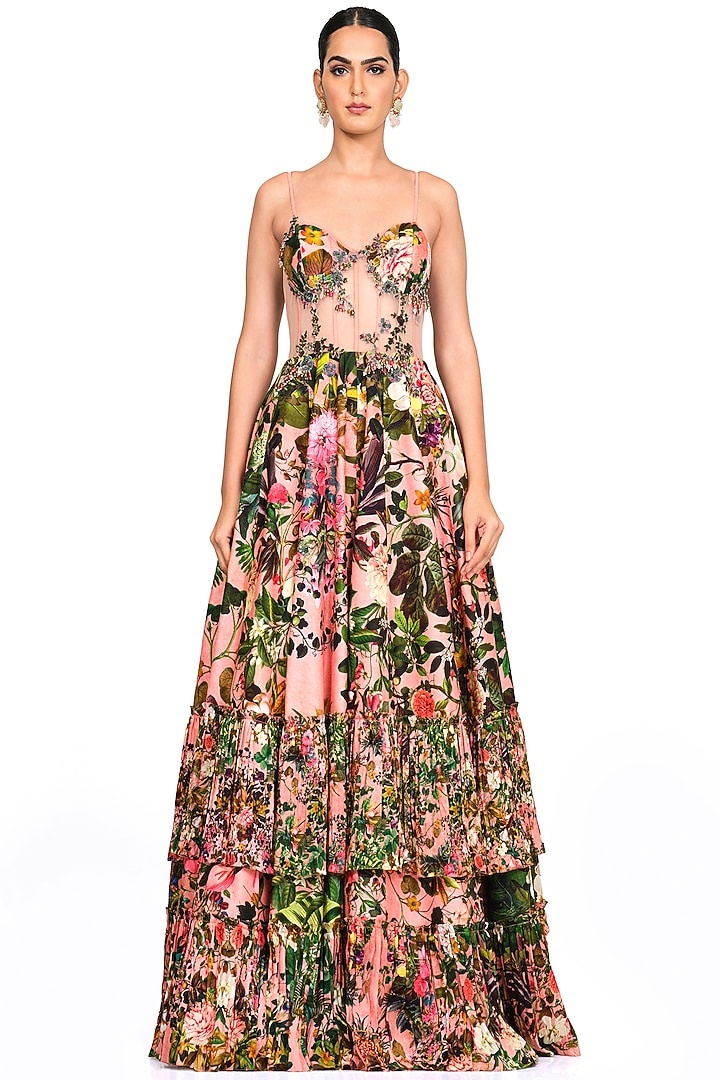 Pink Printed Corset Gown by Rocky Star at Pernia's Pop Up Shop