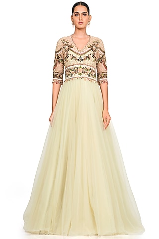 Light Lemon Embroidered Gown by Rocky Star
