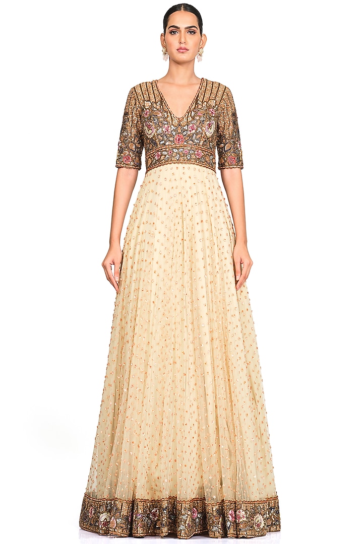 Ivory Tulle Embroidered Gown by Rocky Star