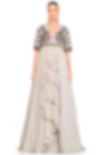 Grey Organza Embroidered Gown by Rocky Star