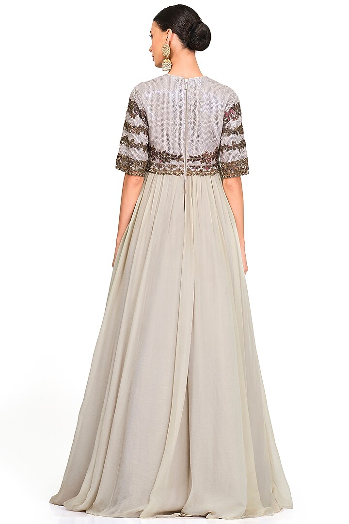 Grey Organza Embroidered Gown by Rocky Star at Pernia's Pop Up Shop