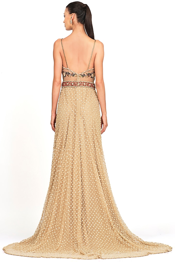 Beige Tulle & Net Embroidered Gown by Rocky Star at Pernia's Pop Up Shop