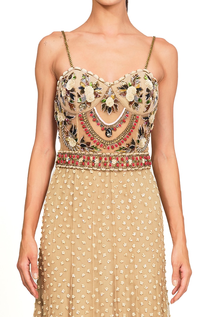 Beige Tulle & Net Embroidered Gown by Rocky Star at Pernia's Pop Up Shop