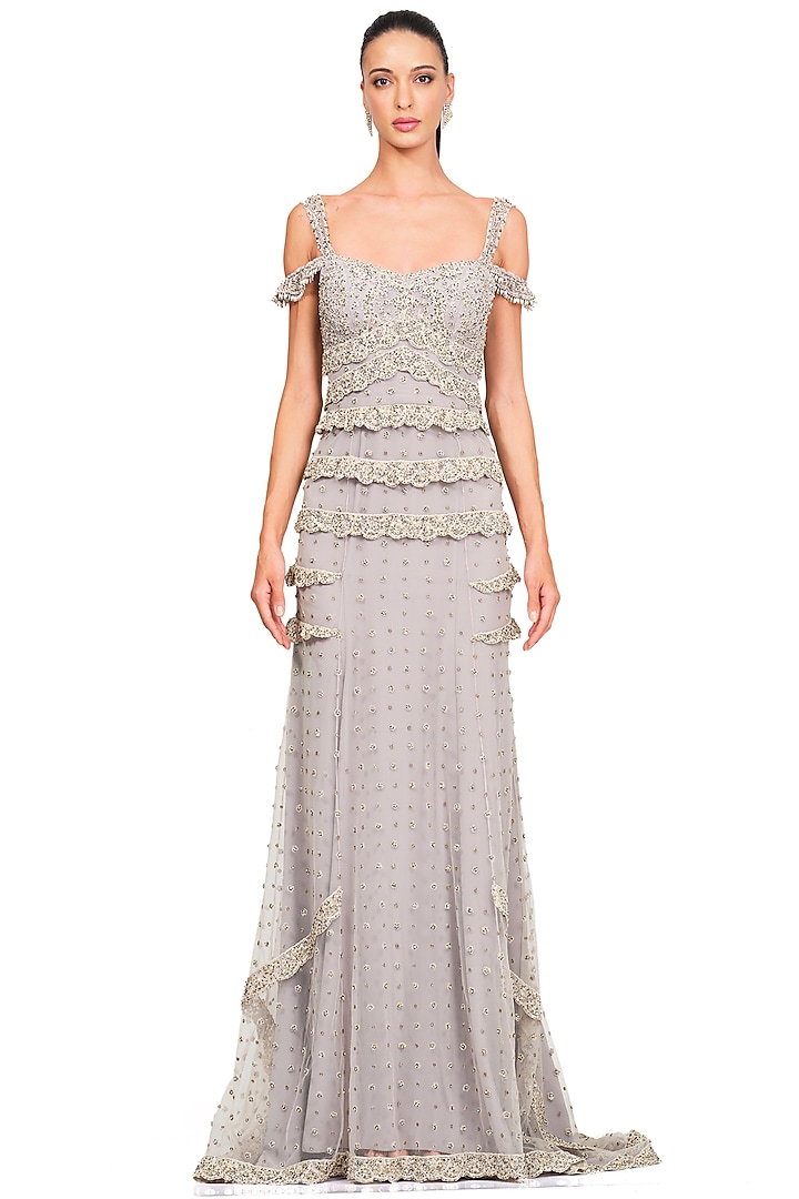 Light Lilac Net Embroidered Gown by Rocky Star