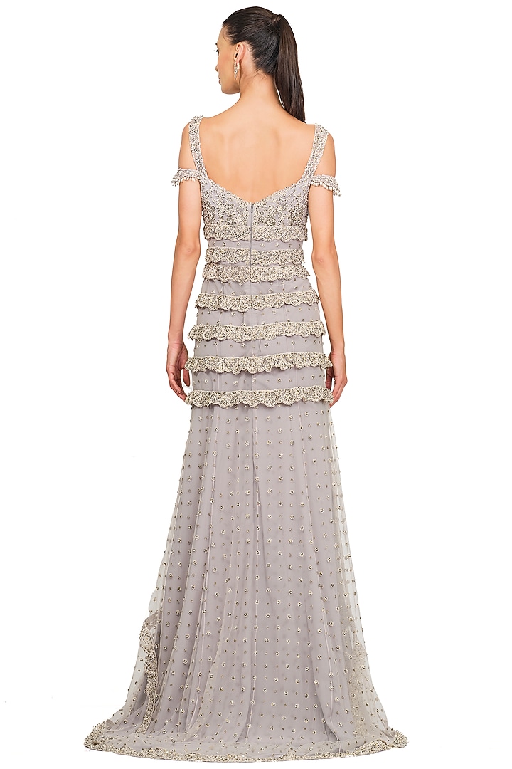 Light Lilac Net Embroidered Gown by Rocky Star at Pernia's Pop Up Shop