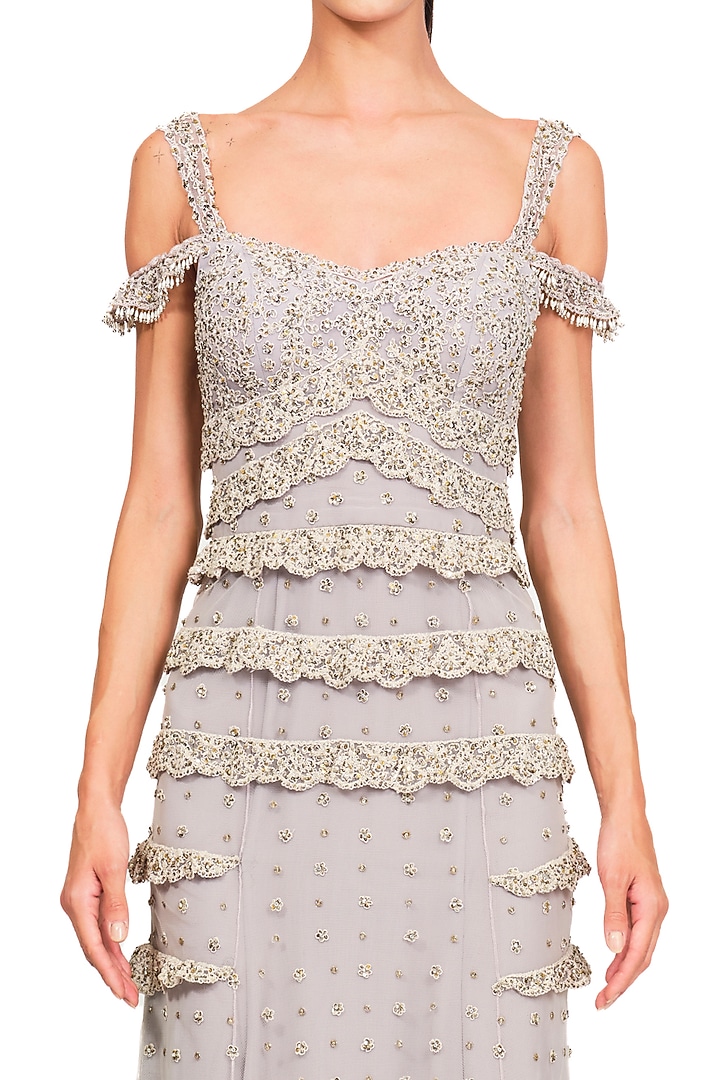 Light Lilac Net Embroidered Gown by Rocky Star at Pernia's Pop Up Shop