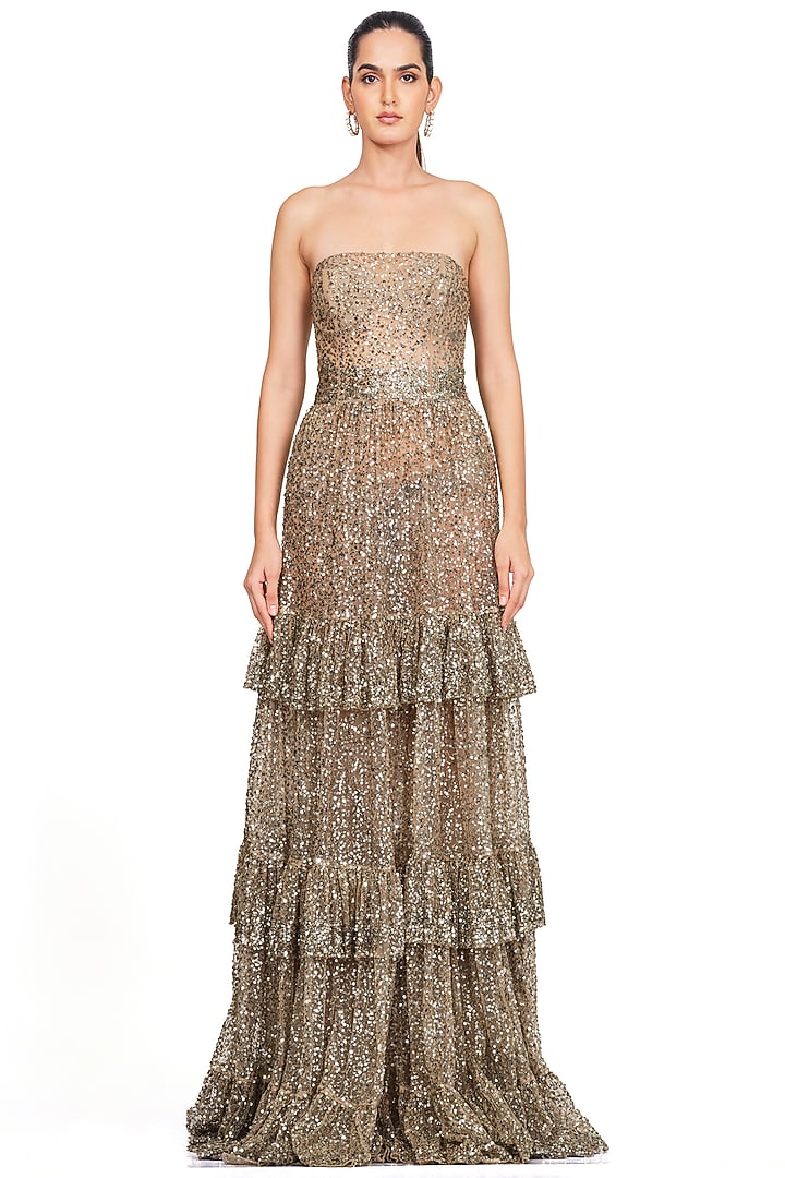 Silver Embroidered Tube Gown by Rocky Star at Pernia's Pop Up Shop