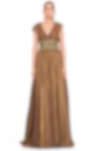 Copper Georgette Embroidered Gown by Rocky Star at Pernia's Pop Up Shop