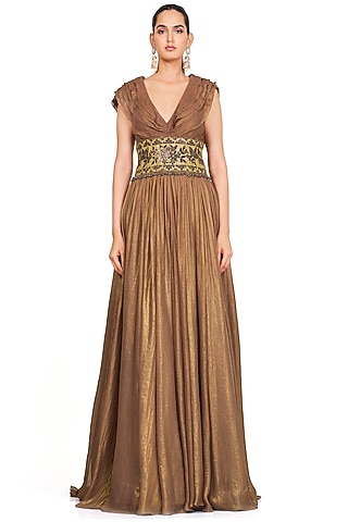 Copper Georgette Embroidered Gown by Rocky Star