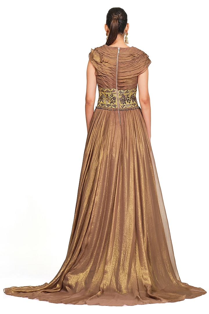Copper Georgette Embroidered Gown by Rocky Star at Pernia's Pop Up Shop