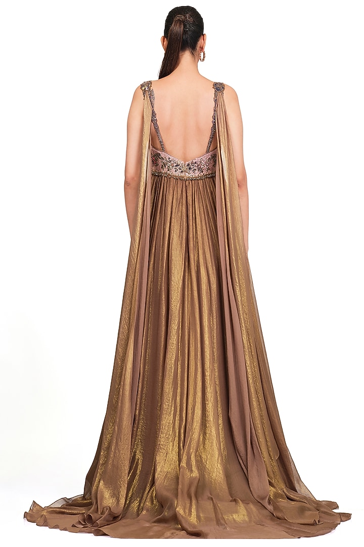 Copper Patchwork Embroidered Gown by Rocky Star at Pernia's Pop Up Shop