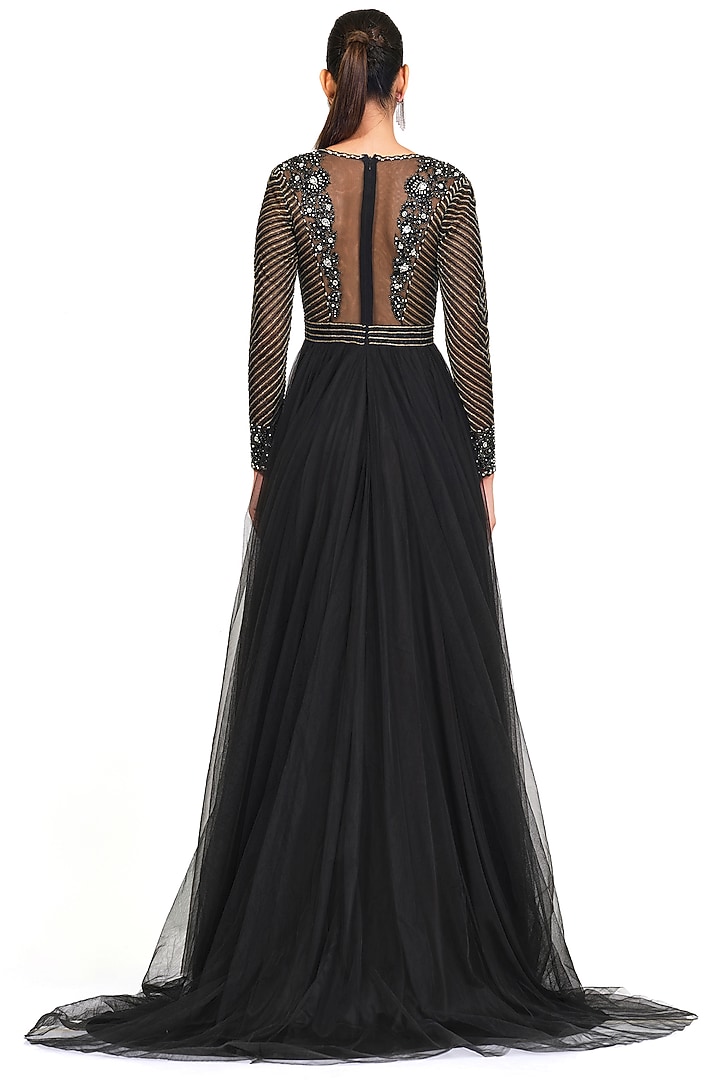 Black Hand Embroidered Gown by Rocky Star at Pernia's Pop Up Shop