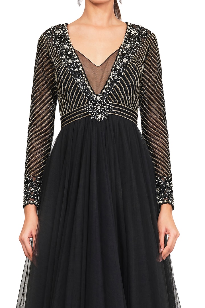 Black Hand Embroidered Gown by Rocky Star at Pernia's Pop Up Shop